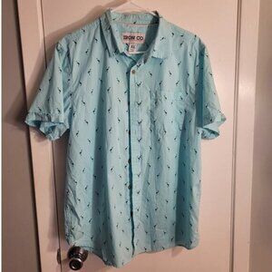 Iron Co. Mens Flamingo Print Shirt Size XL Mint Green Dadcore Fun Kitschy Cotton